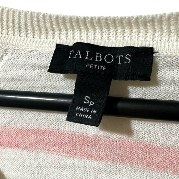 TALBOTS white multi color striped 100% cotton 3/4 sleeve sweater size Small P - Picture 4 of 5
